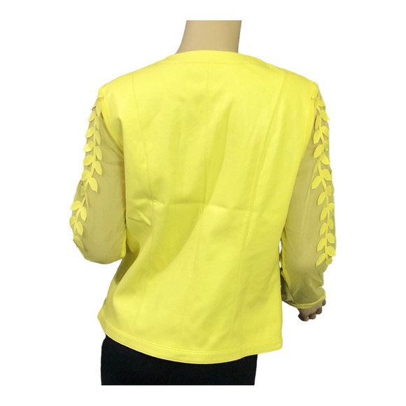 Colleen Lopez Faux Leather Leaf and Mesh Jacket in Lemon Yellow. Sz: XS. NWT! - Picture 2 of 6